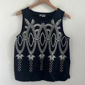 Madewell Black White Embroidered Boho Printed Tank Top Blouse Medium